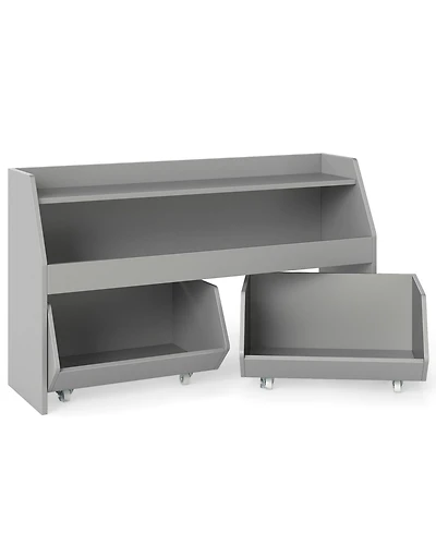 Gouun Kids Toy Storage Organizer Wooden Bookcase with 2 Movable Drawers