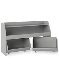 Gouun Kids Toy Storage Organizer Wooden Bookcase with 2 Movable Drawers