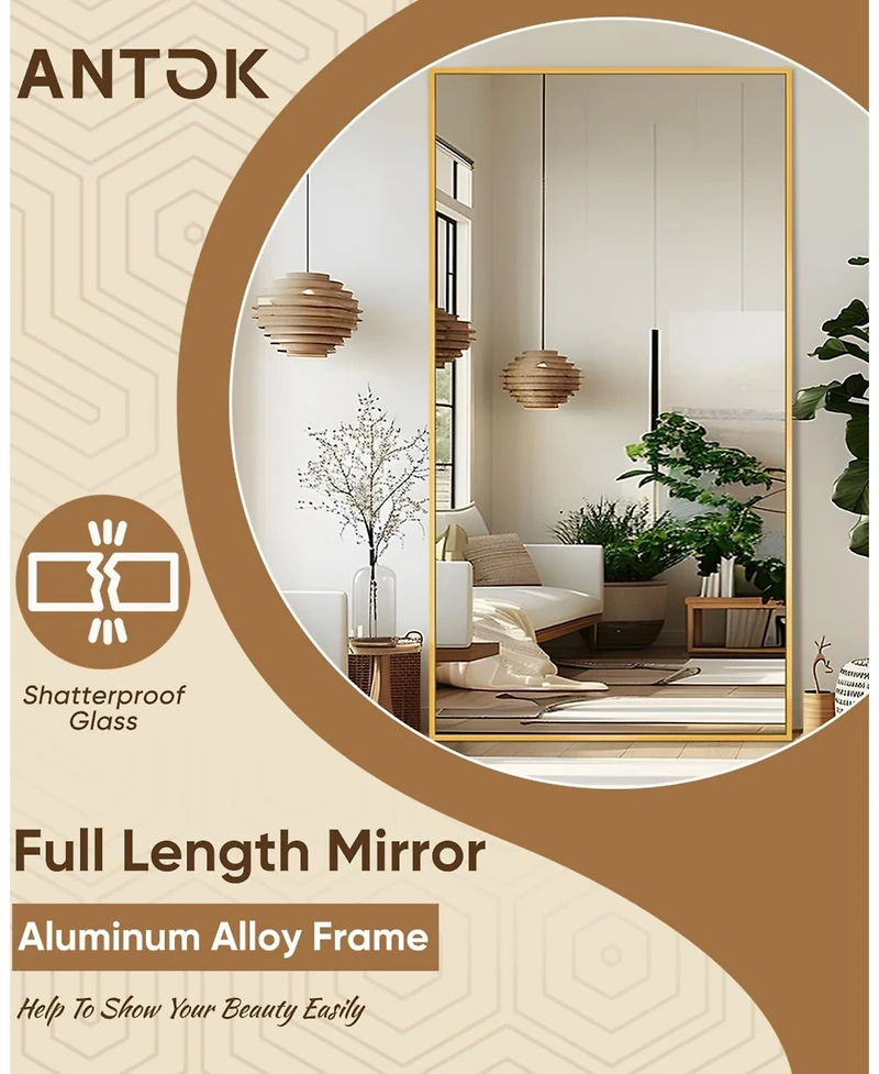 Antok Full Length Mirror 81"x41" Oversized Floor Mirror for Living Room Cloakroom Gold Rect Style