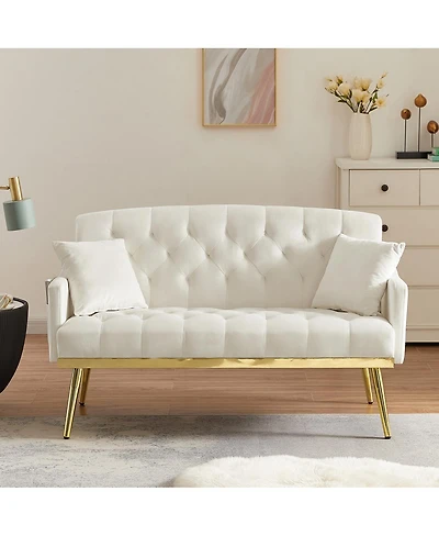 Streamdale Furniture Velvet Small Sofa with Gold Metal Legs