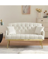 Streamdale Furniture Velvet Small Sofa with Gold Metal Legs