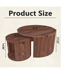 Rainsken Modern Circular Nesting Coffee Table Set of 2, 31.5" Main Table and 18" Stackable Side Table, Wooden Round Center Table for Living Room
