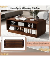 Rainsken 47.2 Inch Modern Wooden Rectangular Coffee Table, Fluted Center Table with 4 Drawers and 2 Open Display Shelves for Living Room