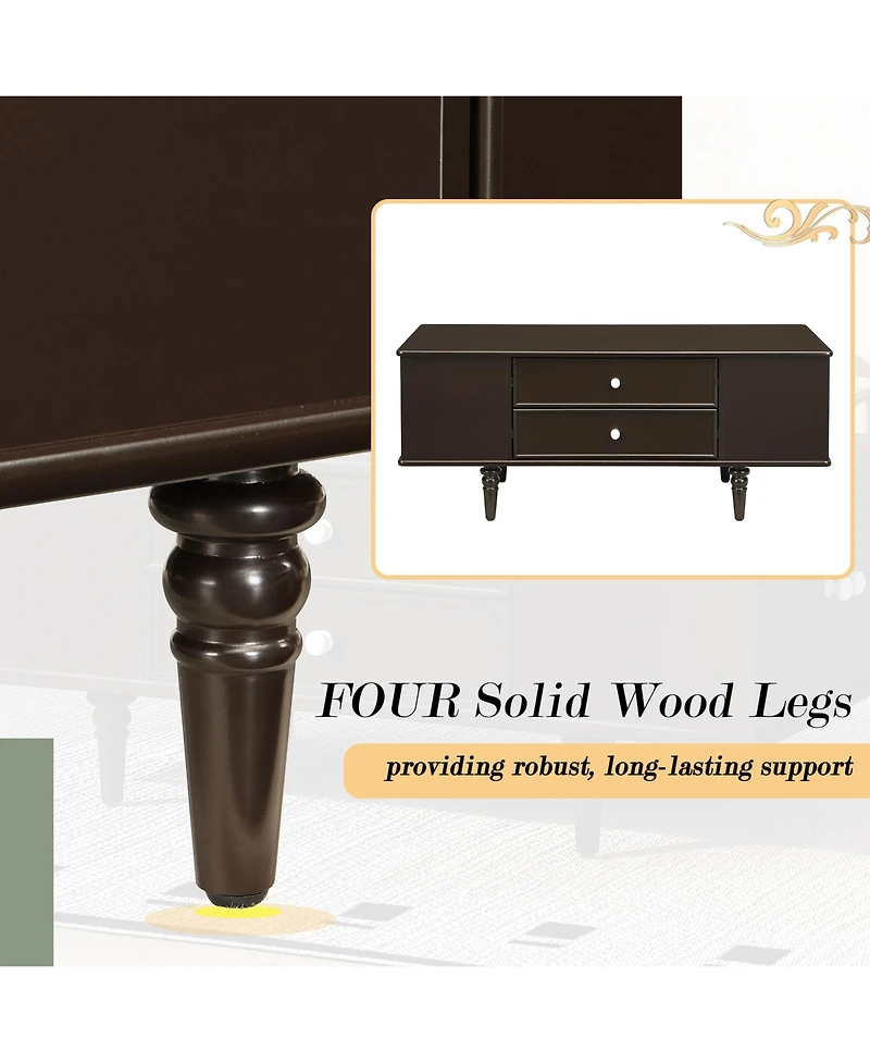 Rainsken 47.2" Modern Wooden Rectangular Coffee Table, Center Table with 4 Drawers and 2 Side Hidden Storage Compartments for Living Room