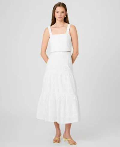 French Connection Womens Square Neck Floral Eyelet Crop Top Tiered Skirt