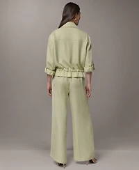 Donna Karan New York Womens Collared Jacket Ripple Wide Leg Pants