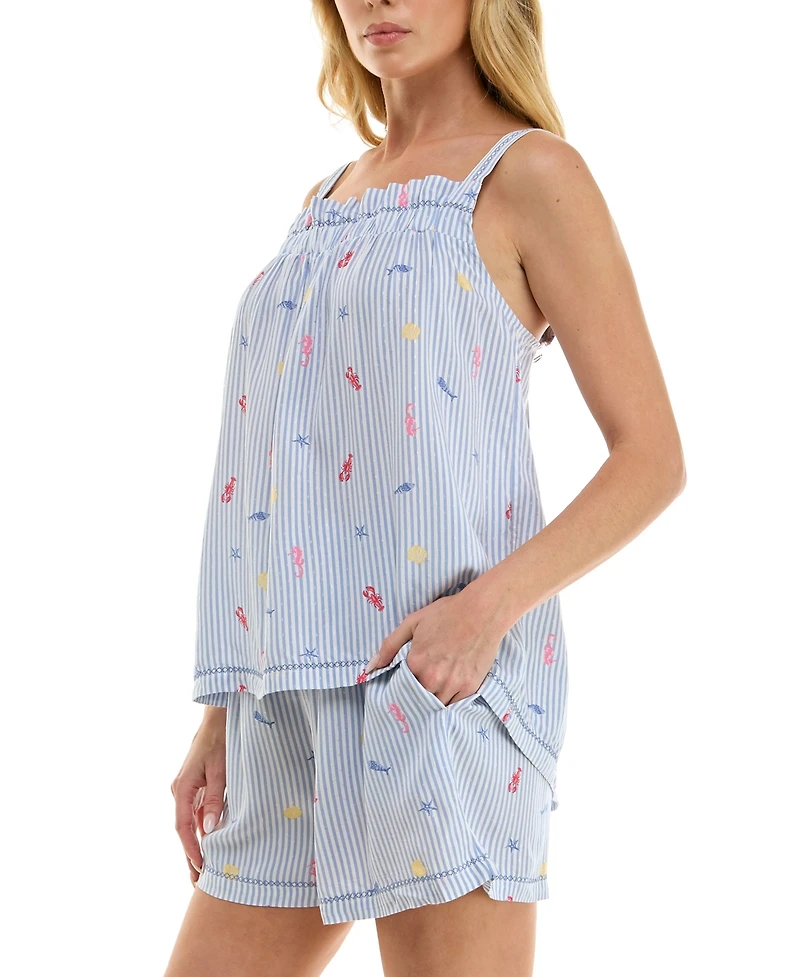 Roudelain Women's Printed Top and Mid-Rise Shorts, 2Pc Set