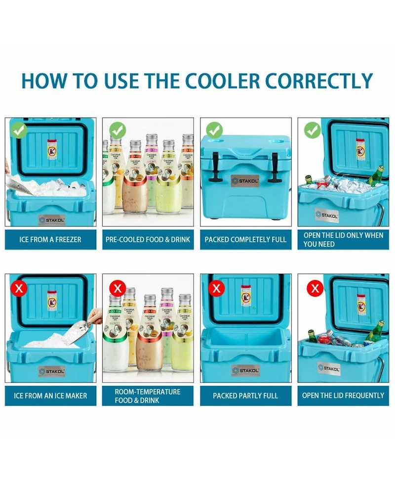 Gouun 16-Quart Portable Insulated Hard Cooler with 4-Day Ice Retention and 2 Cup Holders