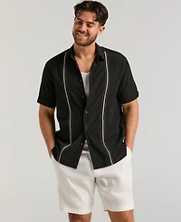 Cubavera Men's Pick Stitch Panel Short Sleeve Button-Down Shirt