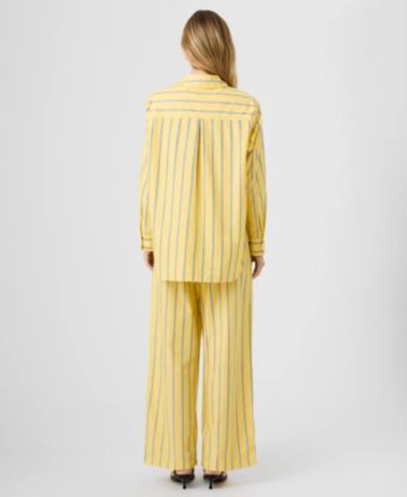 French Connection Womens Long Sleeve Button Front Stripe Shirt Drawstring Pants