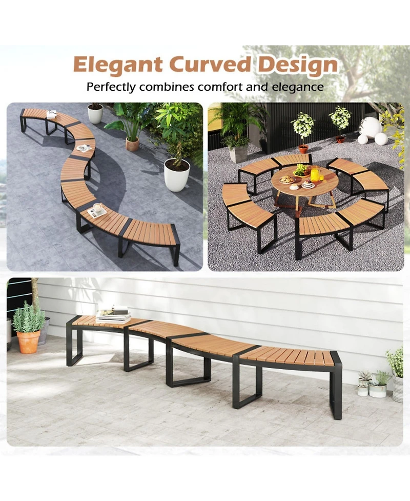 Gouun Curved Acacia Wood Patio Bench with Slatted Seat and Metal Legs