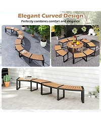 Gouun Curved Acacia Wood Patio Bench with Slatted Seat and Metal Legs