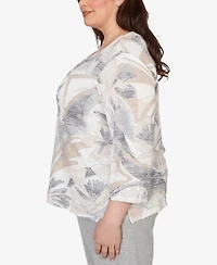 Alfred Dunner Plus Comfort & Joy Leaf Print Crossover V-Neck Top