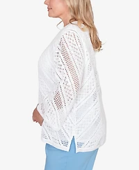 Alfred Dunner Plus St. Augustine Chevron Crochet Crewneck Top