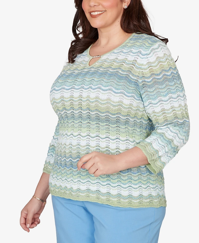 Alfred Dunner Plus St. Augustine Textured Space Dye Split Neck Sweater