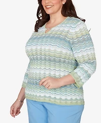 Alfred Dunner Plus St. Augustine Textured Space Dye Split Neck Sweater