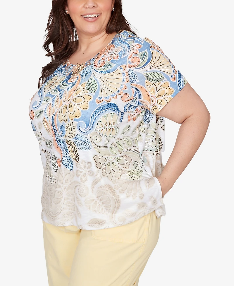 Alfred Dunner Plus Out of the Blue Ombre Paisley Short-Sleeve T-Shirt