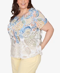 Alfred Dunner Plus Out of the Blue Ombre Paisley Short-Sleeve T-Shirt