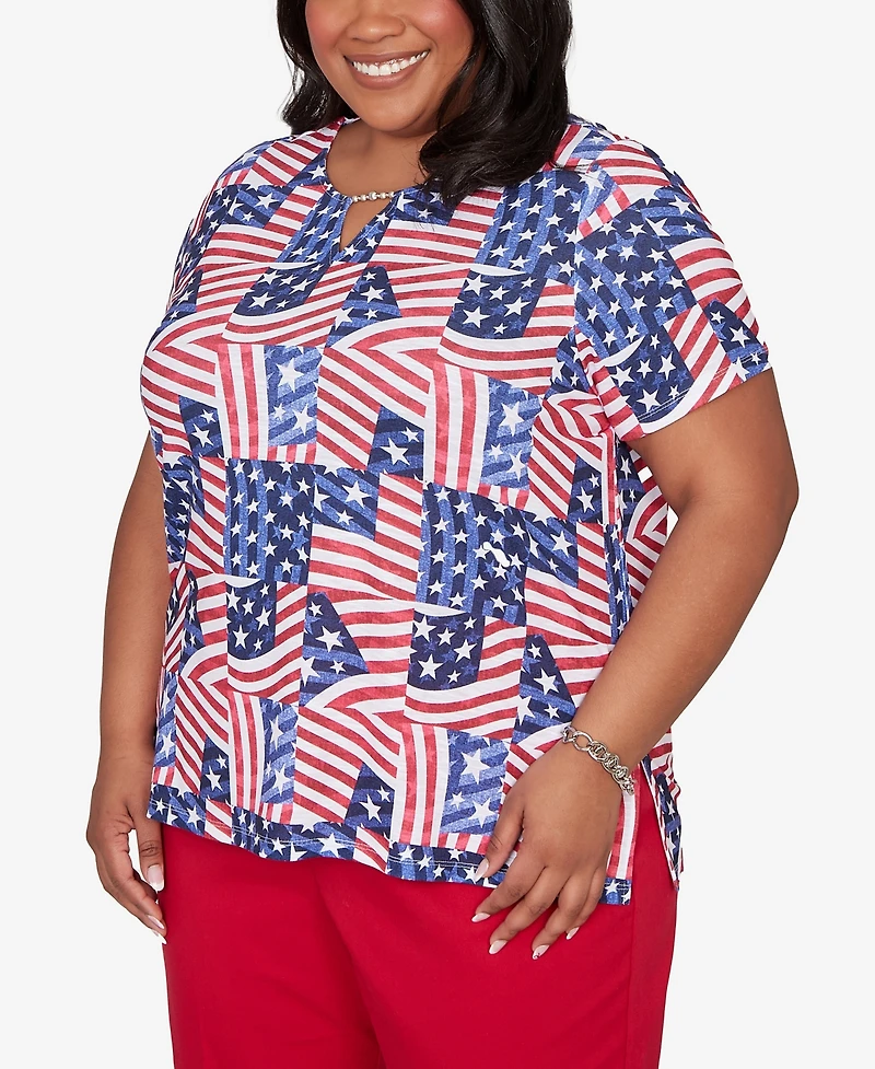 Alfred Dunner Plus Lady Liberty American Flag Patchwork T-Shirt