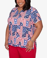 Alfred Dunner Plus Lady Liberty American Flag Patchwork T-Shirt