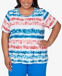 Alfred Dunner Plus Lady Liberty Americana Tie Dye Stripes T-Shirt