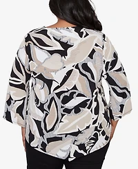 Alfred Dunner Plus Detail Driven Texture Leaves Pointed Hem Top with Necklace