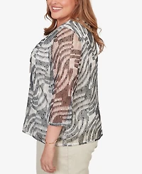 Alfred Dunner Plus Detail Driven Animal Popcorn Embellished Top with Necklace