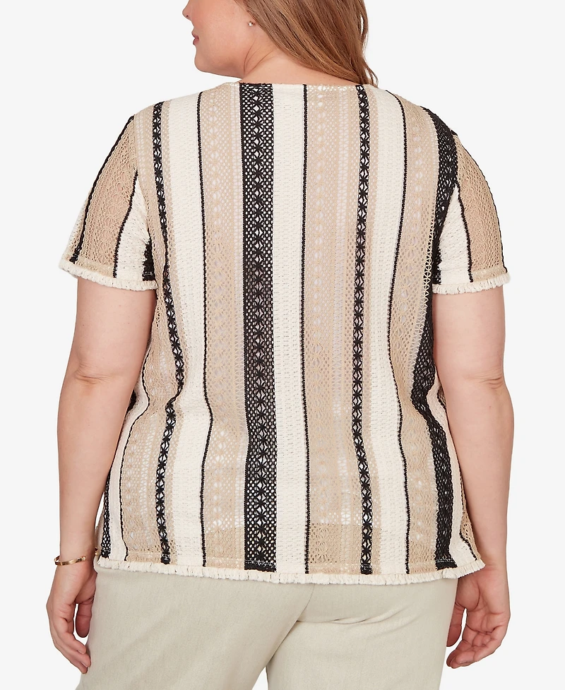 Alfred Dunner Plus Detail Driven Textured Spliced T-Shirt with Necklace