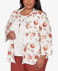 Alfred Dunner Plus Spice Market Paisley Floral Collared Two One Top with Necklace