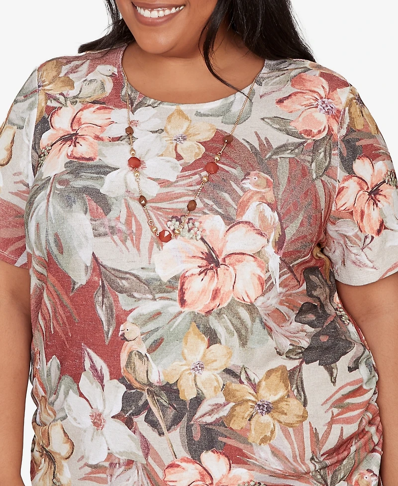 Alfred Dunner Plus Spice Market Dramatic Floral T-Shirt with Necklace