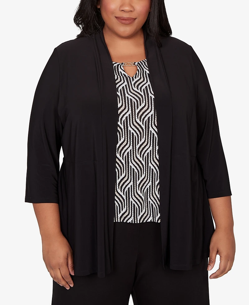 Alfred Dunner Plus Size Seville Border Print Two in One Top