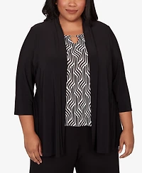 Alfred Dunner Plus Size Seville Border Print Two in One Top