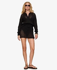 Sanctuary Petite Laguna Openwork V-Neck Bomber Jacket
