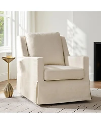 Hulala Home Lillie 30" W Farmhouse Slipcovered Down-blend Swivel Rocking Chair with Pillow Back