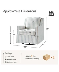 Hulala Home Lillie 30" W Farmhouse Slipcovered Down-blend Swivel Rocking Chair with Pillow Back