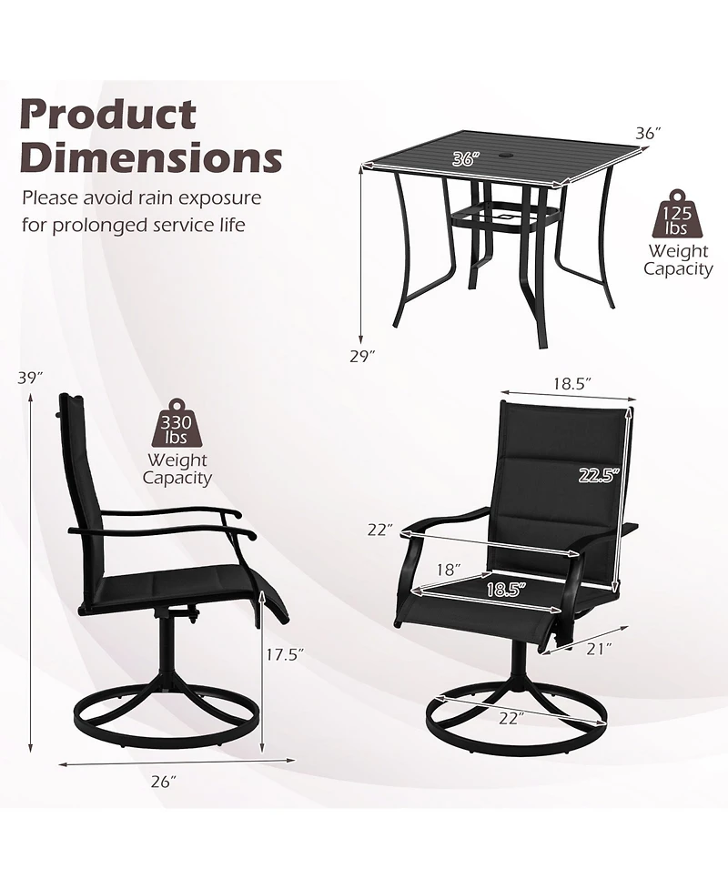 Slickblue Outdoor Dining Set 5 Piece with 4 Swivel Chairs and Table