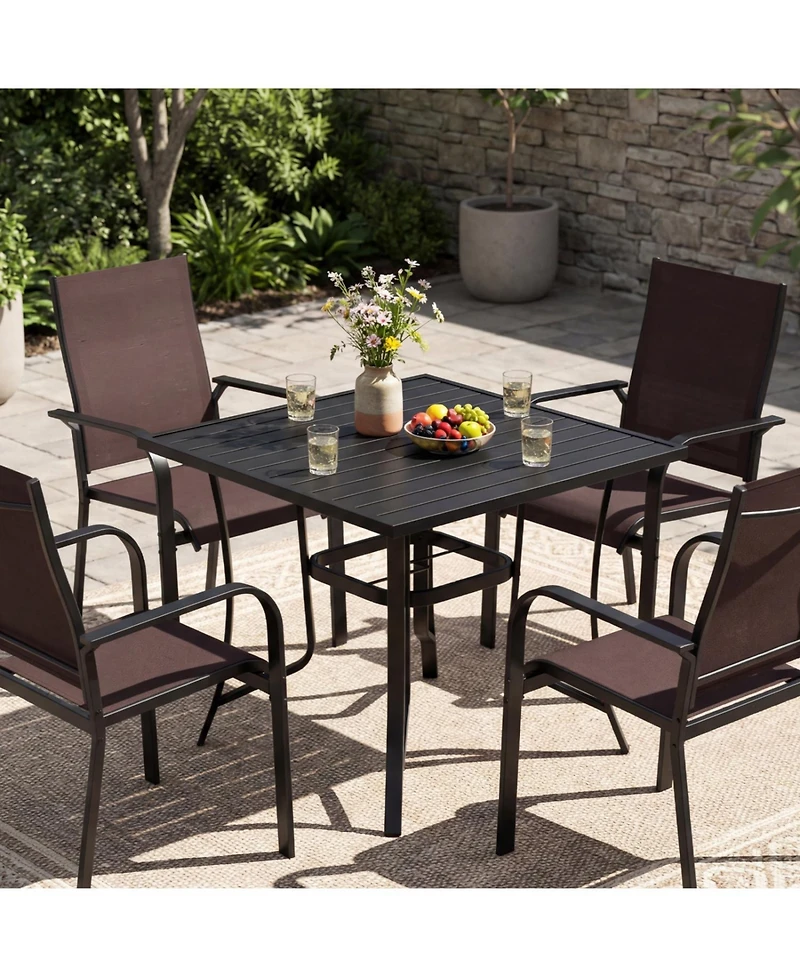Slickblue 5 Piece Outdoor Dining Set with Stackable Chairs Square Table
