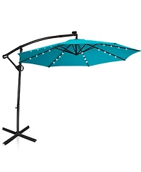 Gouun 10 ft Solar Led Offset Patio Umbrella with 360-Degree Rotation and Hand Crank
