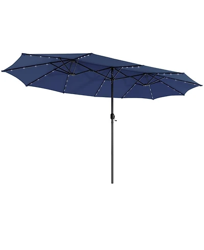 Gouun 15 ft Twin Patio Umbrella with 48 Solar Led Lights and Standby Battery