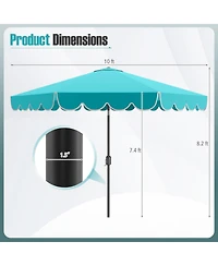 Gouun 10 ft Outdoor Market Umbrella with Crank Push-Button Tilt and Ruffled Edges