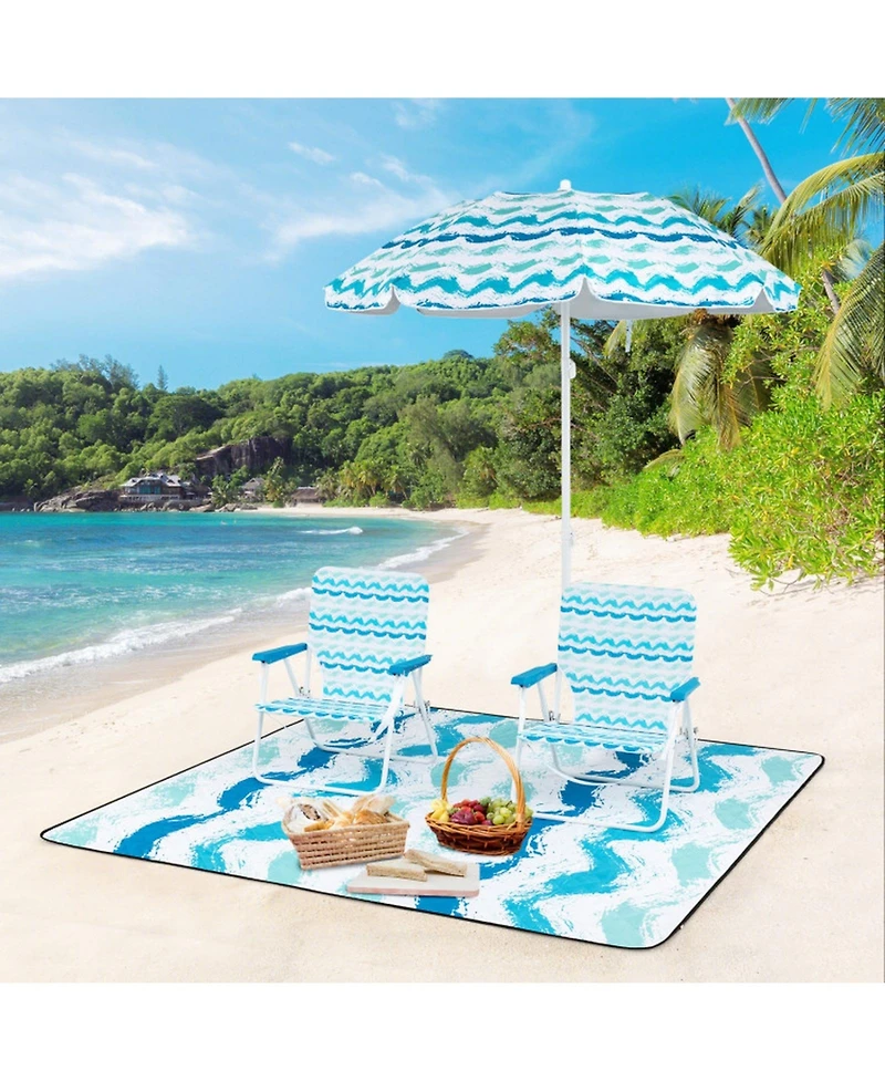 Gouun 4-Piece Beach Umbrella Set with Two Foldable Chairs Upf 50+ Canopy and Picnic Blanket