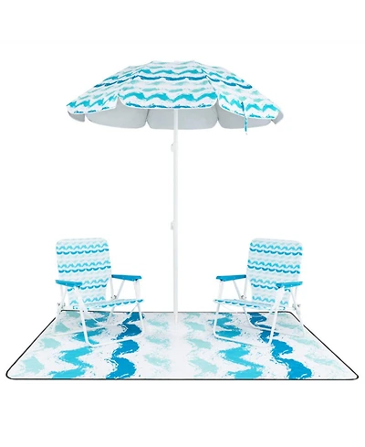 Gouun 4-Piece Beach Umbrella Set with Two Foldable Chairs Upf 50+ Canopy and Picnic Blanket