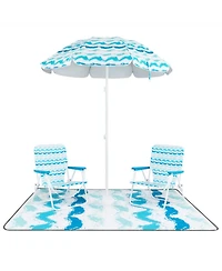 Gouun 4-Piece Beach Umbrella Set with Two Foldable Chairs Upf 50+ Canopy and Picnic Blanket