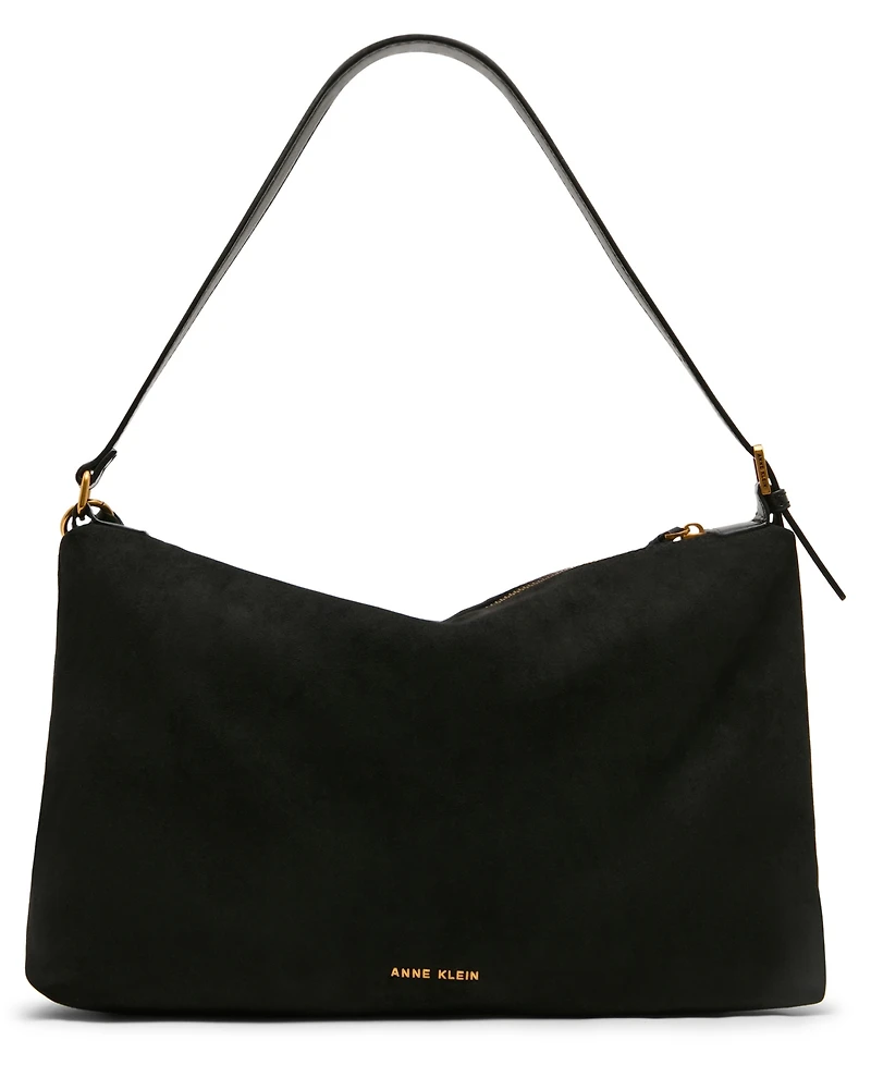 Anne Klein Faux Suede Large Horse Bit Shoulder Handbag