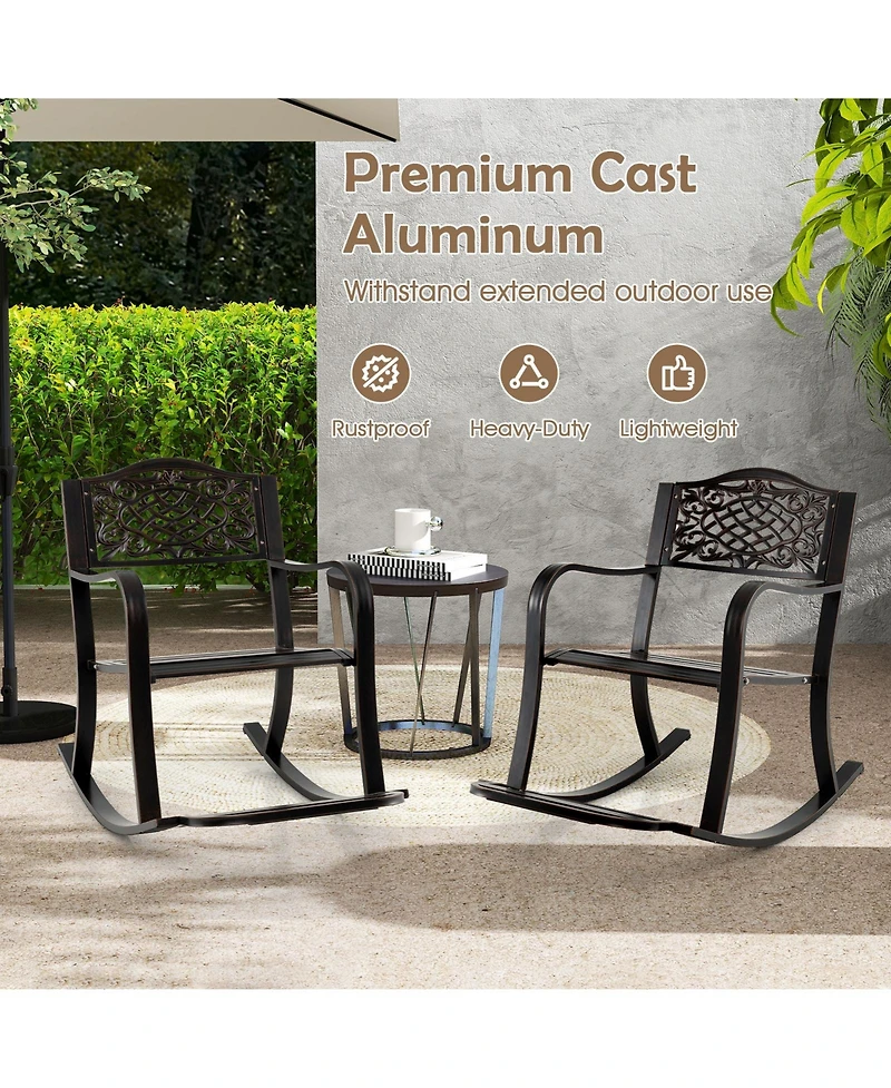 Slickblue Patio Rocking Chair with Footrest and Curved Armrests