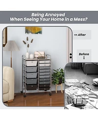 Gouun 15-Drawer Rolling Utility Cart with Chrome Frame and Mixed Drawer Sizes