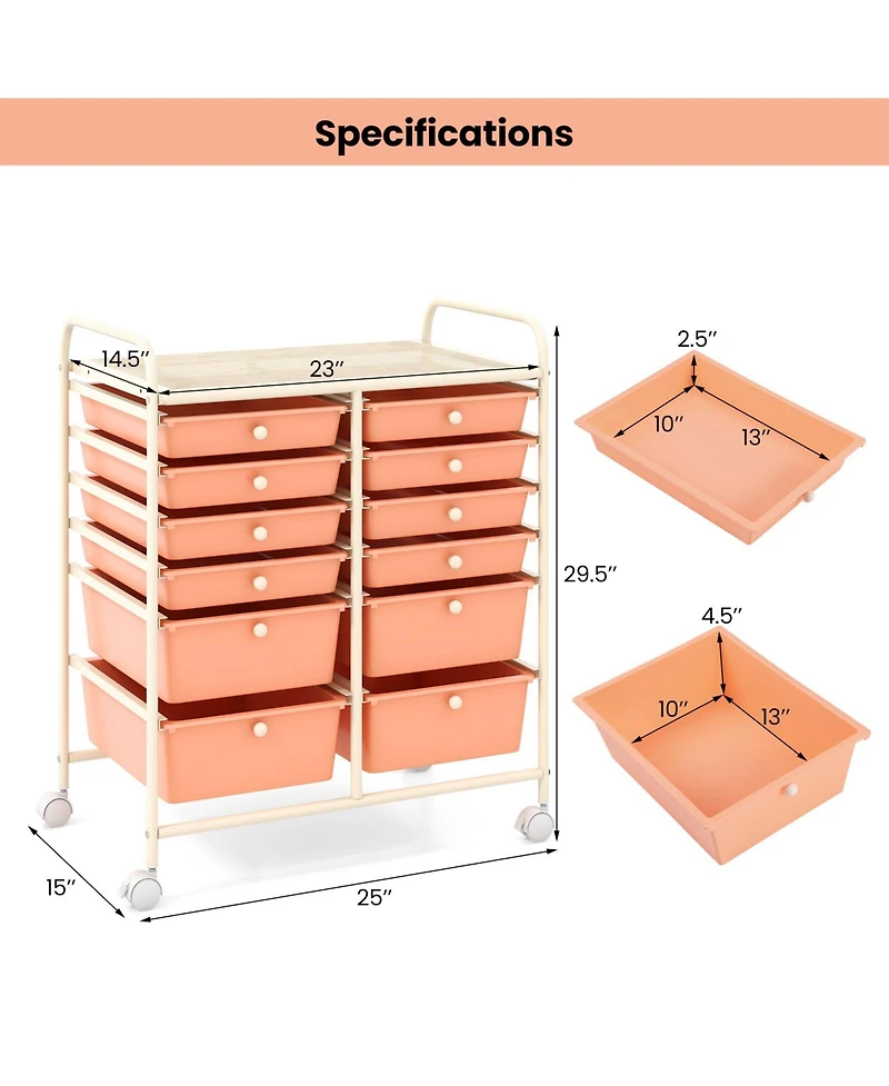 Gouun 12-Drawer Rolling Storage Cart with Lockable Wheels