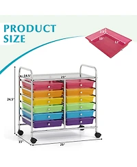Gouun 12-Drawer Rolling Storage Cart with Multicolor Drawers and Wheels