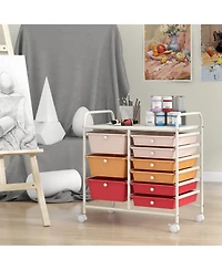 Gouun 9-Drawer Rolling Storage Cart with Metal Frame