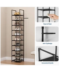 Homfan 10 Tier Metal Shoe Rack with Adjustable Fabric Shelves, 11.02 x 17.72 x 68.11/13 x 13 x 68.11 in Tall Storage for Closet and Entryway